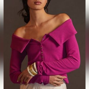 Anthropologie Maeve off the shoulder buttondown top